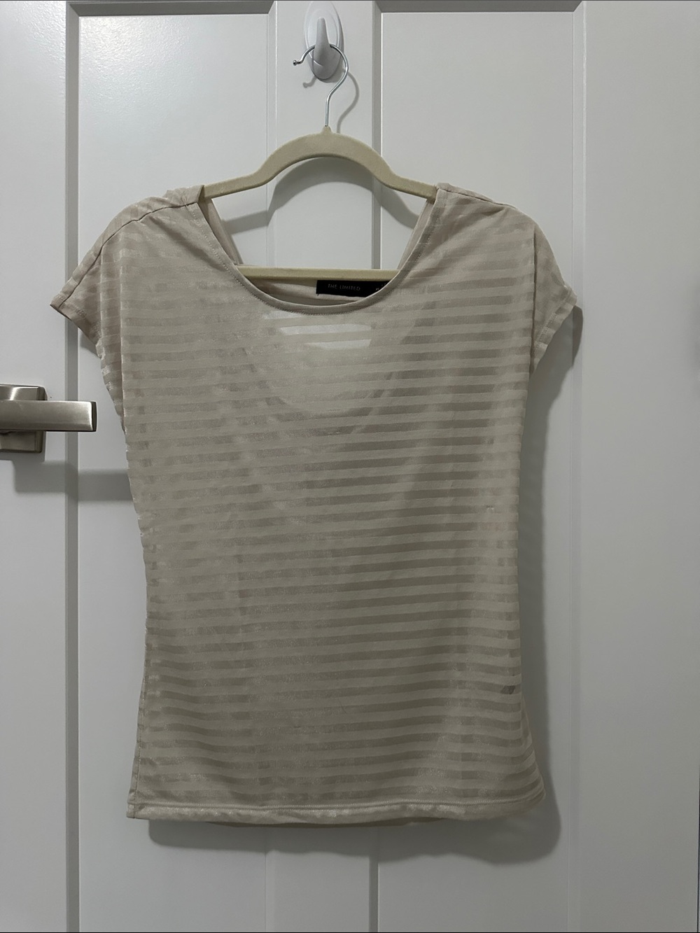The Limited Sheer Striped Short-Sleeve Top in Cream